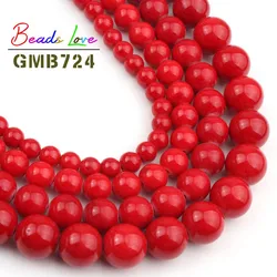 Natural Stone Red Coral Colors Jades 4 6 8 10 12MM Round Loose Beads for Jewelry Making Charm Bead DIY Bracelet Necklace 15 Inch