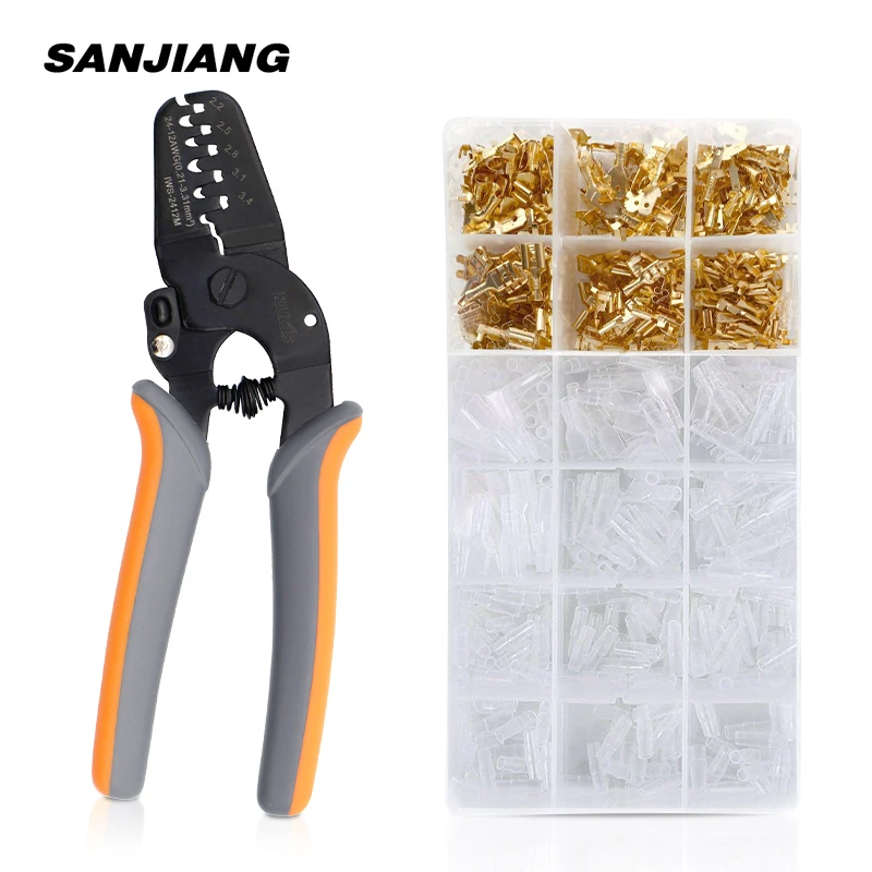 

IWS-2412M 0.21-3.31mm² Miniature Open Barrel Wire Crimping Tool Kit 300pcs Male And Female Wiring Connectors Terminal Crimp Set