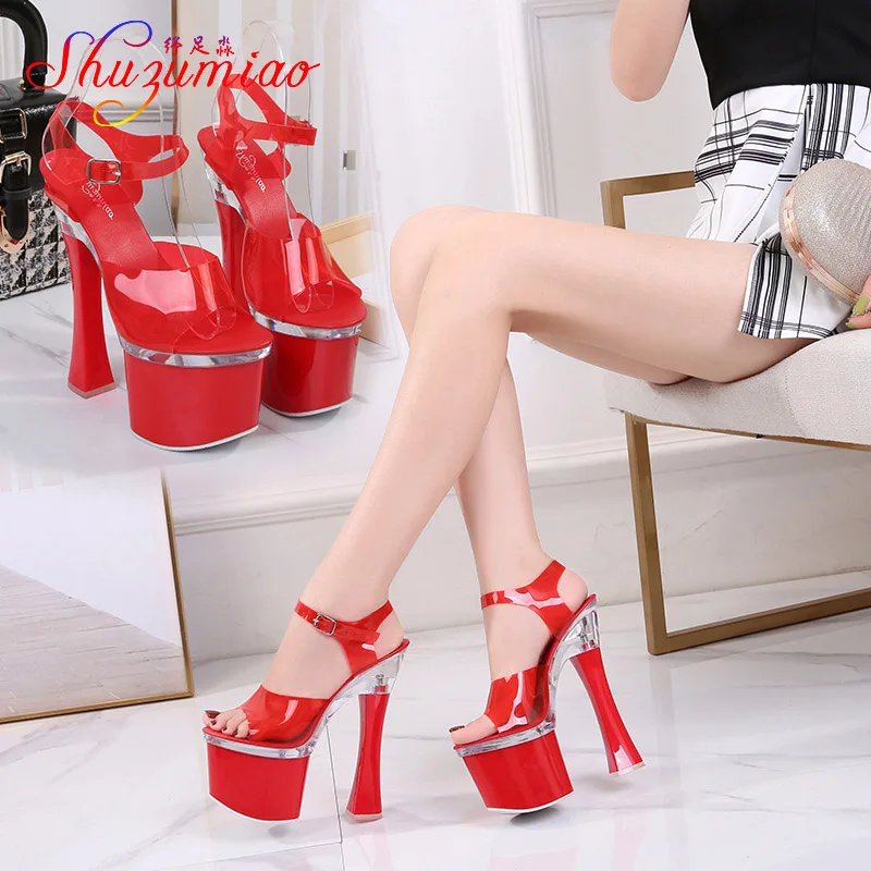 Summer New Women Crystal Shoes Female Model Stage Walking Show High-Heel 14CM 18CM Sandals Sexy Non-Slip Platform Ladies Shoes