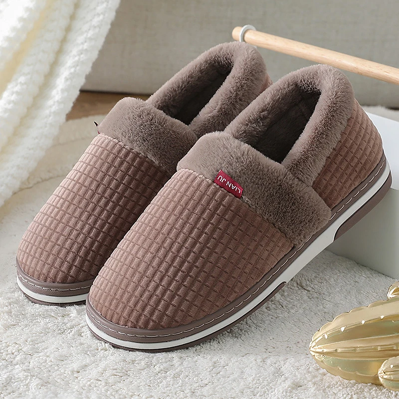 Home Slippers for Men Winter Furry Short Plush Man Slippers Non Slip Bedroom Slippers Couple Soft Indoor Shoes Male