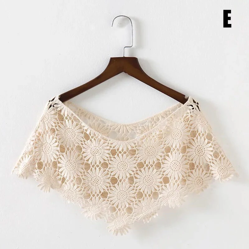 Women Vintage Crochet Knit Cape Lace Short Hollow out Shawls Shrug Poncho H9