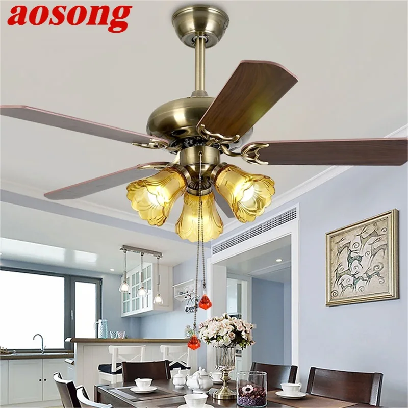 AOSONG Ceiling Fan Light Modern Simple Lamp With Straight Blade Remote Control For Home Living Room