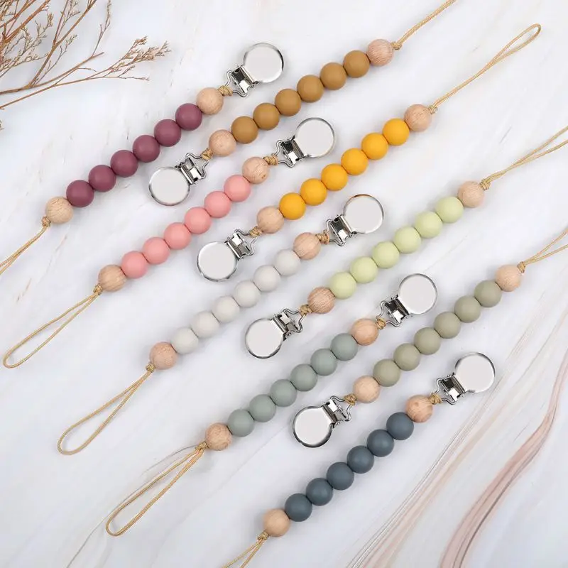 

BPA Free Baby Pacifier Clips Chain Silicone Beads DIY Dummy Clip Nipple Holder Pacifier Chains Newborn Teething Chew Toys Gift