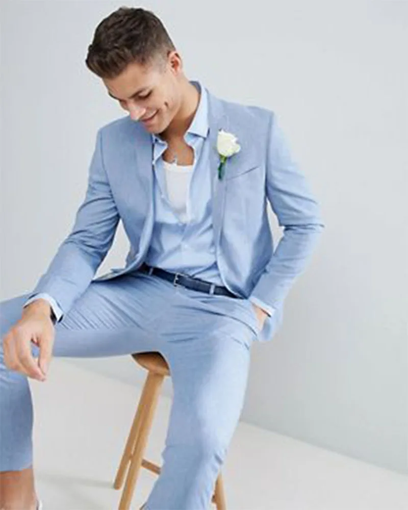 2pcs Light Blue Jacket Pants Men's Suits for Wedding Peak Lapel Custom Made Suits Tailored Dinner Party Wear Male Suits Sets