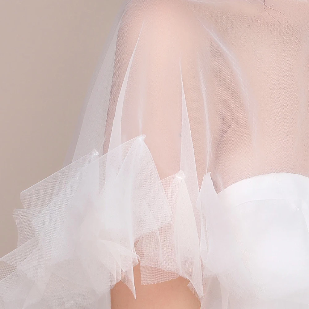 Capa de tul transparente para boda para mujer, chal nupcial de color marfil, cuello redondo, envoltura Formal con cuentas y volantes, capas suaves para fiesta de graduación y noche