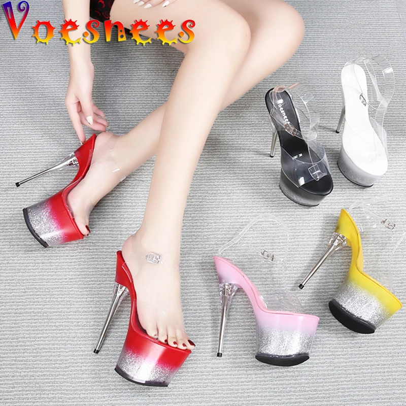 Size 34-43 Bling Sandals 17cm Ultra High Heel Sandals Sexy Stripper Shoes Women Gladiator Platform Sandals Summer Party Shoes