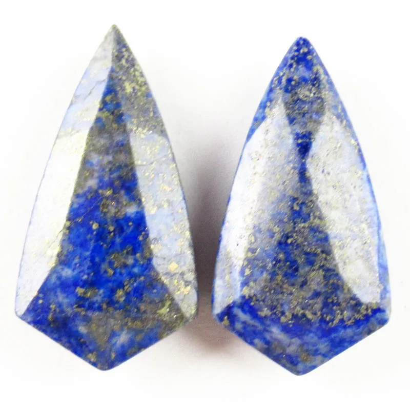 

2Pcs Faceted Natural Lapis Lazuli Double Sided Triangle CAB CABOCHON 30x15x5mm SH6277