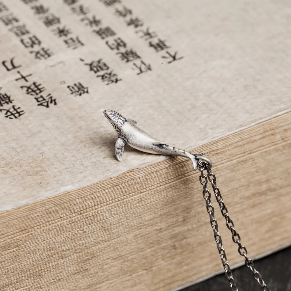 2025 جديد حار حقيقي 925 فضة خمر الحوت قلادة قلادة المحيط مجوهرات بأشكال حيوانات مع تغليف صندوق هدية