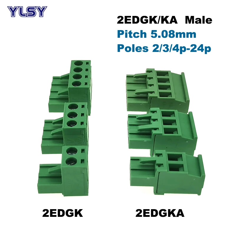 5Pcs Pitch 5.08mm Plug-in PCB Screw Terminal Block Connector 2EDGK/KA Male 2/3/4/5/6/7/8/9/10P Morsettiera Pluggable Bornier