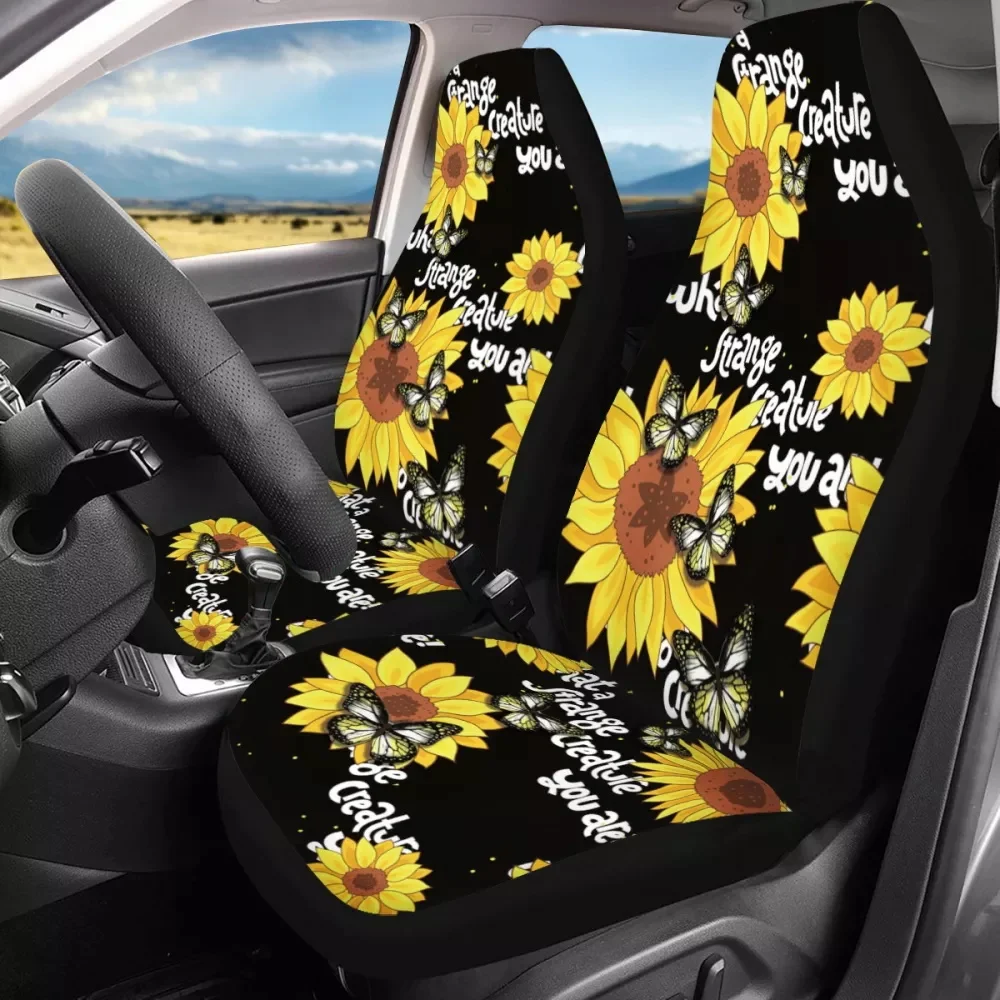 INSTANTARTS Hot Car Seat Cover You Are My Sunshine Design 2pcs Set Universal Cushion Cover Fit Most Vehicle Interior Accessories