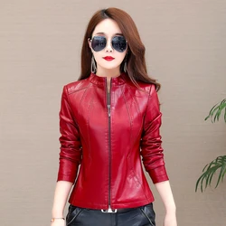 2023 Spring New Trendy Women's Outwear Britis Faux Leather Jacket Female Short Korean Slim Fashion Small Coat Sheepskin Jackets