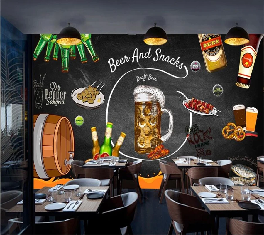 Custom wallpaper 3d photo mural retro nostalgic hand-painted blackboard beer bar restaurant background decorative wall painting