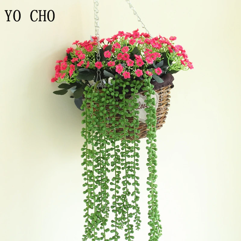 YO CH Artificial Plant Lover's Tears 72cm Buddha Bead Chlorophytum Wall Hanging Decor Chlorophytum Plastic Artificial Flowers