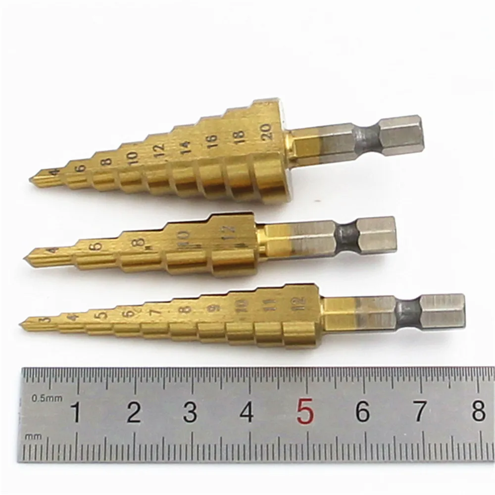 3-12mm 4-12mm 4-20mm Nylon Bag Packing Power Tools Wholesale Price 3pcs/set Metal Drilling HSS Step Drill Bits