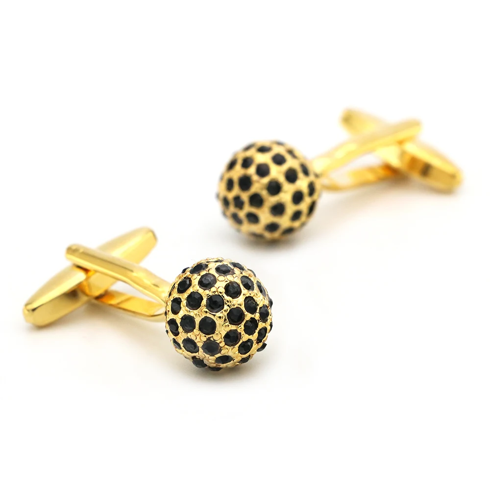 iGame Men\'s Crystal Cuff Links Brass Material Golden Color Black Crystal Stone Ball Design Cufflinks Free Shipping