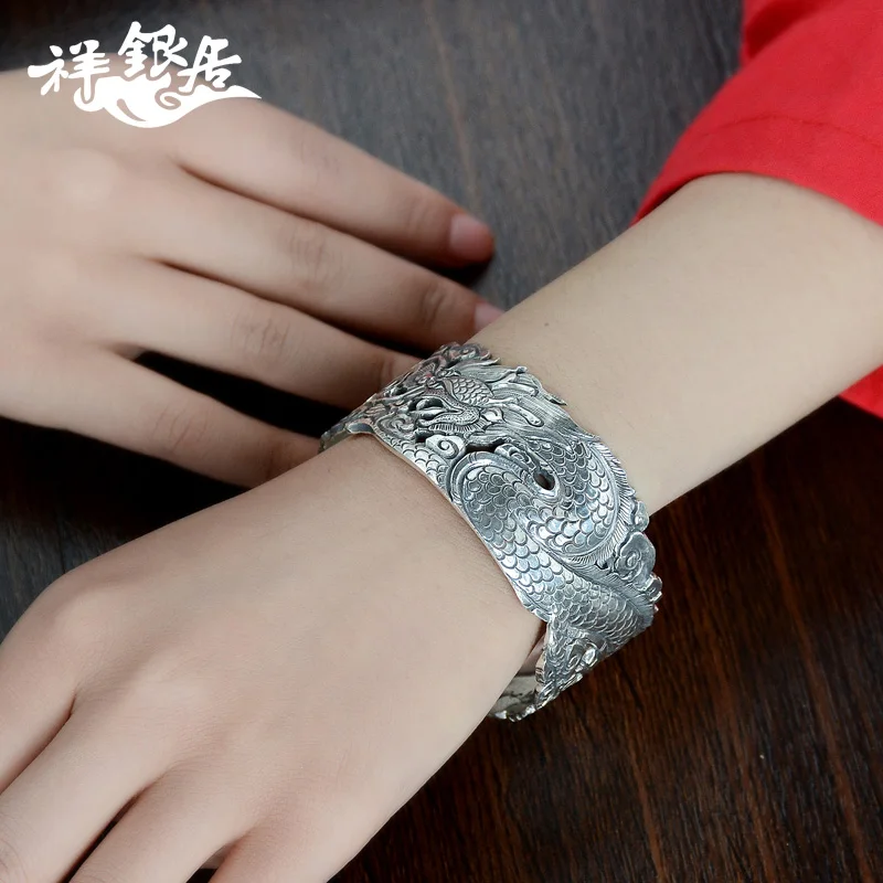 ★sterling silver bracelet for women handmade silver wide version of the old silver restoring ancient ways personality