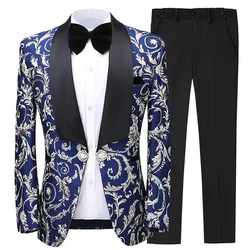 Men's Suit Royal Blue Silver Black Formal 2 Pieces Slim Fit Shawl Lapel Soft Wool Prom Tuxedos Wedding Groomsmen (Blazer+Pants)