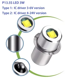 P13.5S Mag Licht Led Lamp 3-16 C & D Cellen Maglite Zaklamp Zaklamp Led Converter 3V 4.5V 6V 9V 12V 18V 24V Wit