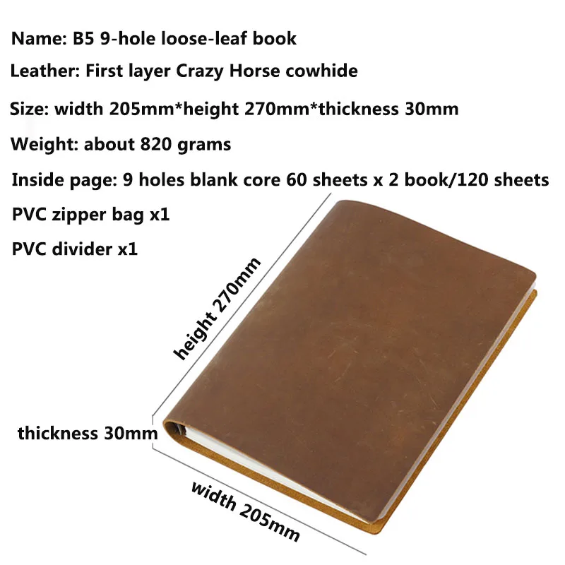 Imagem -06 - Capa de Couro do Vintage Capa de Couro Notebook b5 Loose-leaf Binder Planejador Organizador Engrossado Esboço Diário Papelaria de Negócios