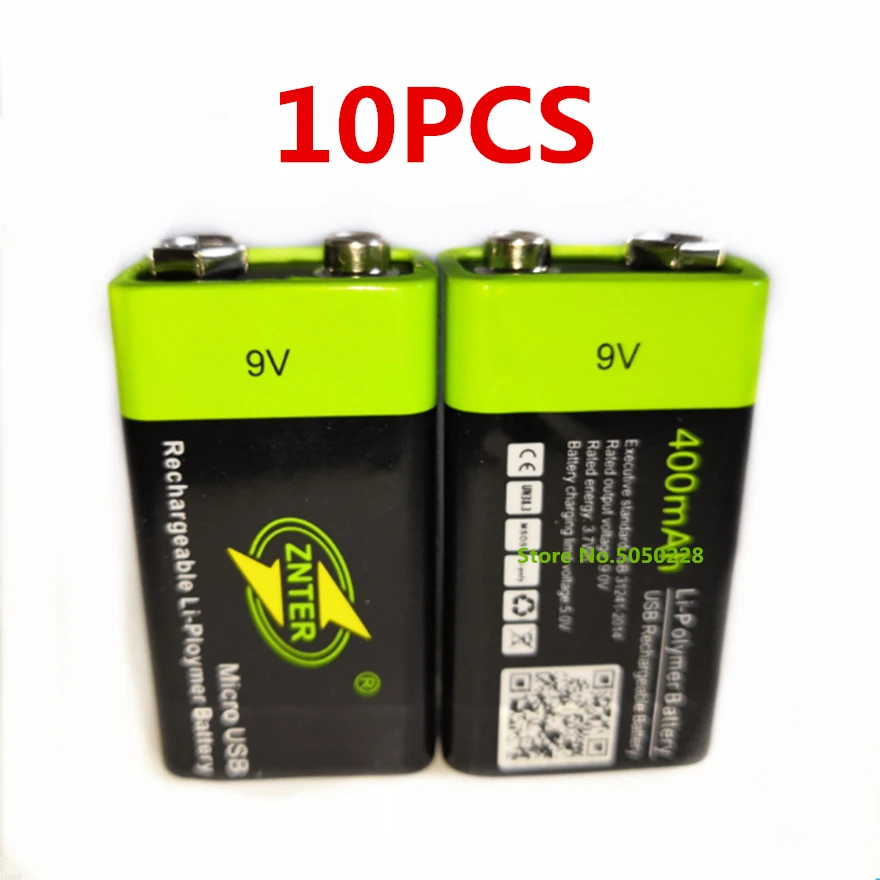 

10pcs/lot ZNTER 600mAh USB 9V rechargeable lithium battery for drone accessories 6F22 rechargeable lithium battery