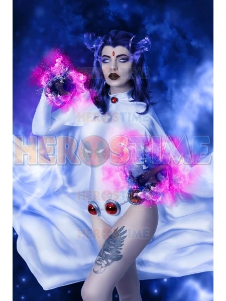 Branco raven terno mulher cosplay traje 3 gemas anexado em luvas e capa traje de halloween para a mulher