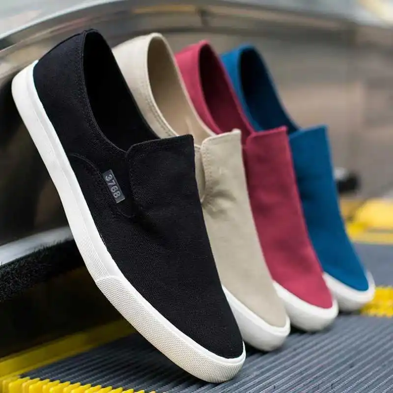 Spring Men\'s Flat Casual Shoes Male Breathable Comfortable Slip-On Canvas Shoes Fashion Soft Shoes Lazy Shoes Sneakers 4 Colors