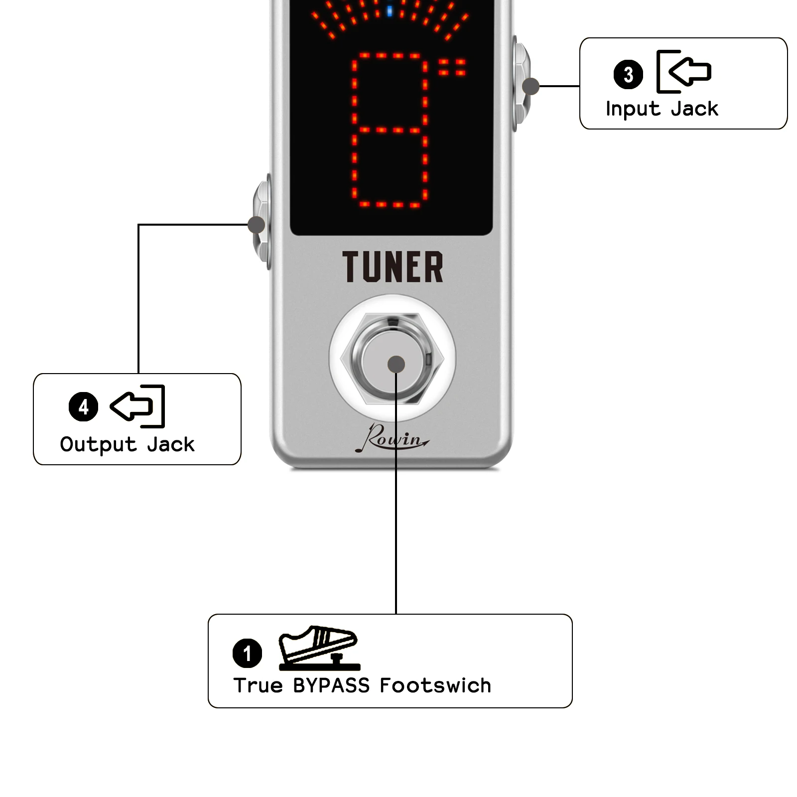 Rowin-guitarra cromática afinador pedais, alta precisão pedal para guitarras elétricas, LT-910