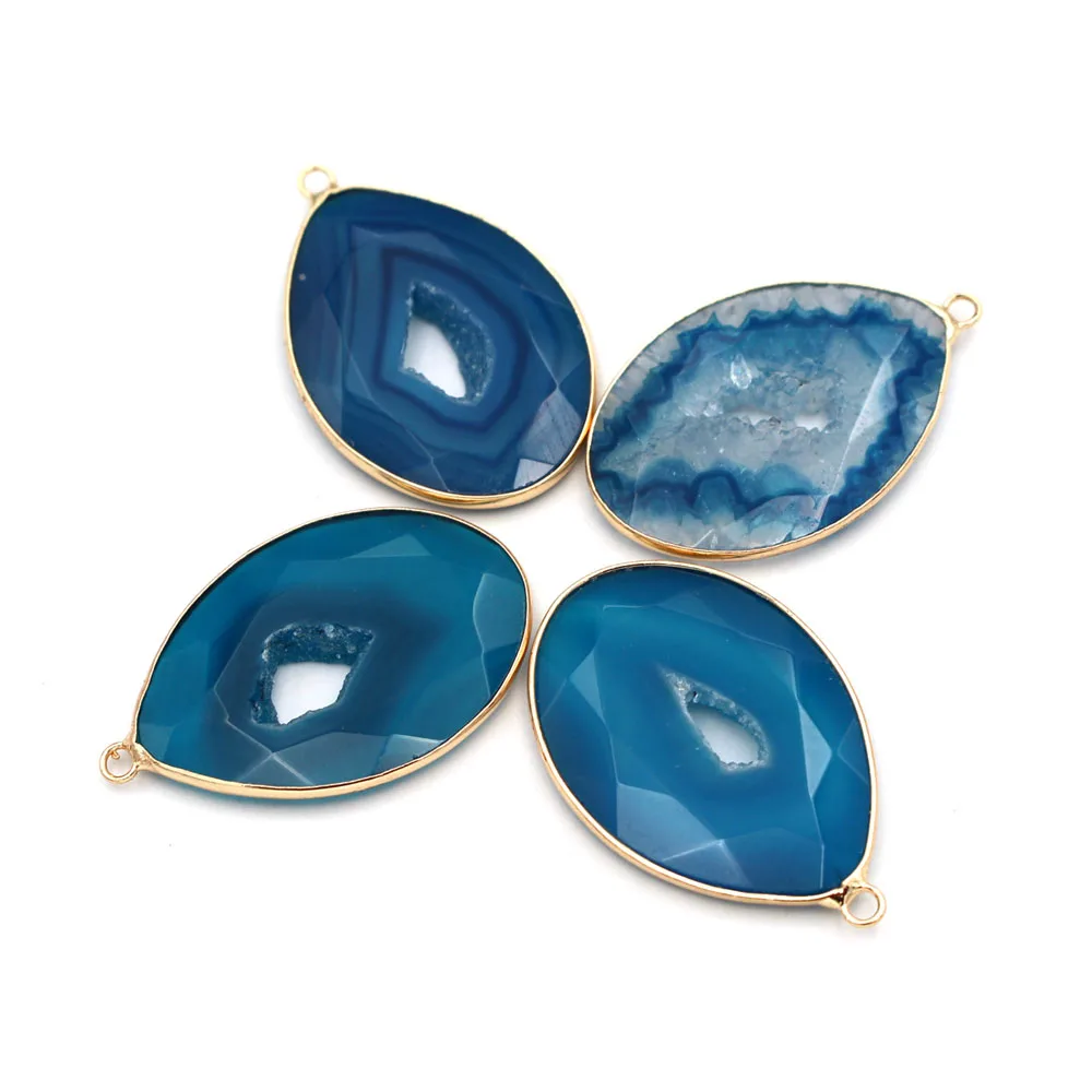 3pcs Natural Stone Pendant Polished Black Blue Agates Geode Quartz Crystal Cluster Druzy Charms for DIY Jewelry Making
