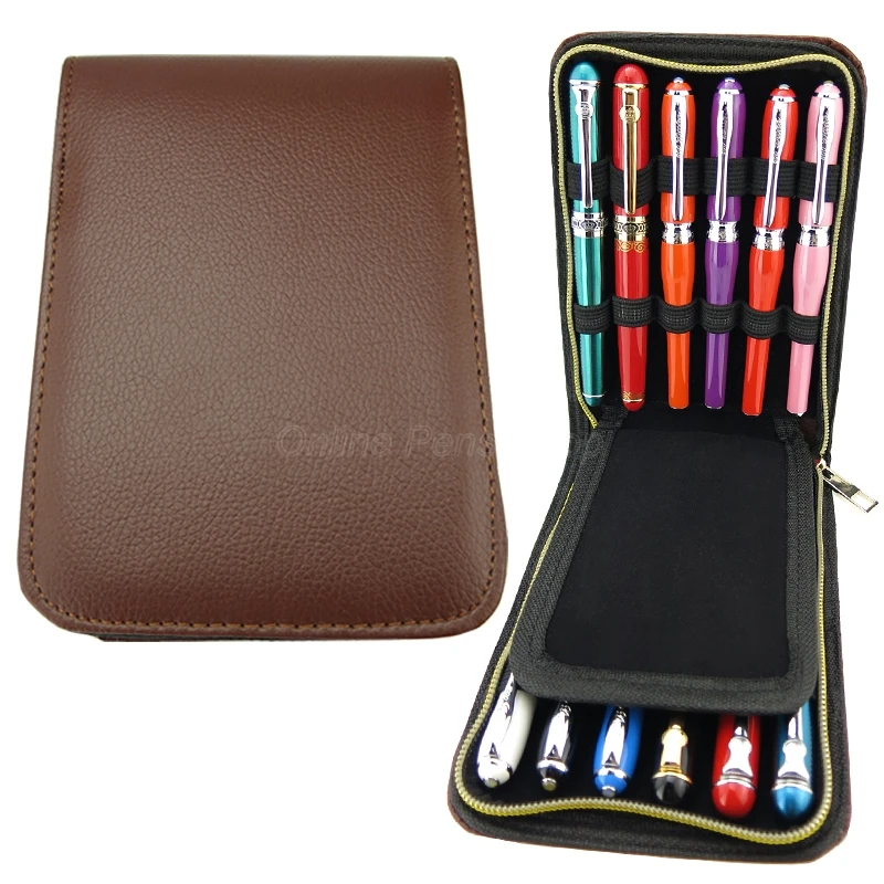 Business Fountain Pen & Rollerball Pen Bag Pencil Case Available For 12 Pens Brown Leather Pen Holder & Pouch Handbag