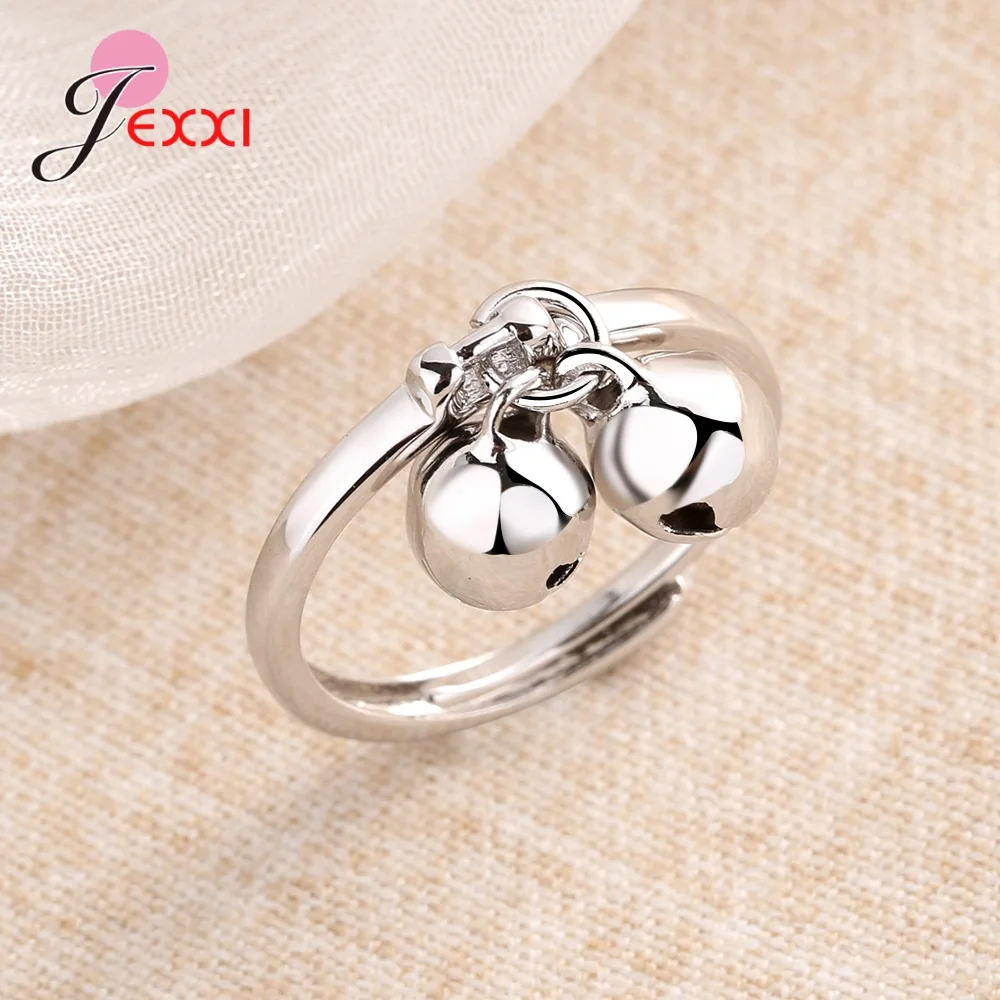 Good Quality Women Girls 925 Sterling Silver Bell Pendant Finger Rings Adjustable Size Sweet Birthday Party Jewelry Gifts