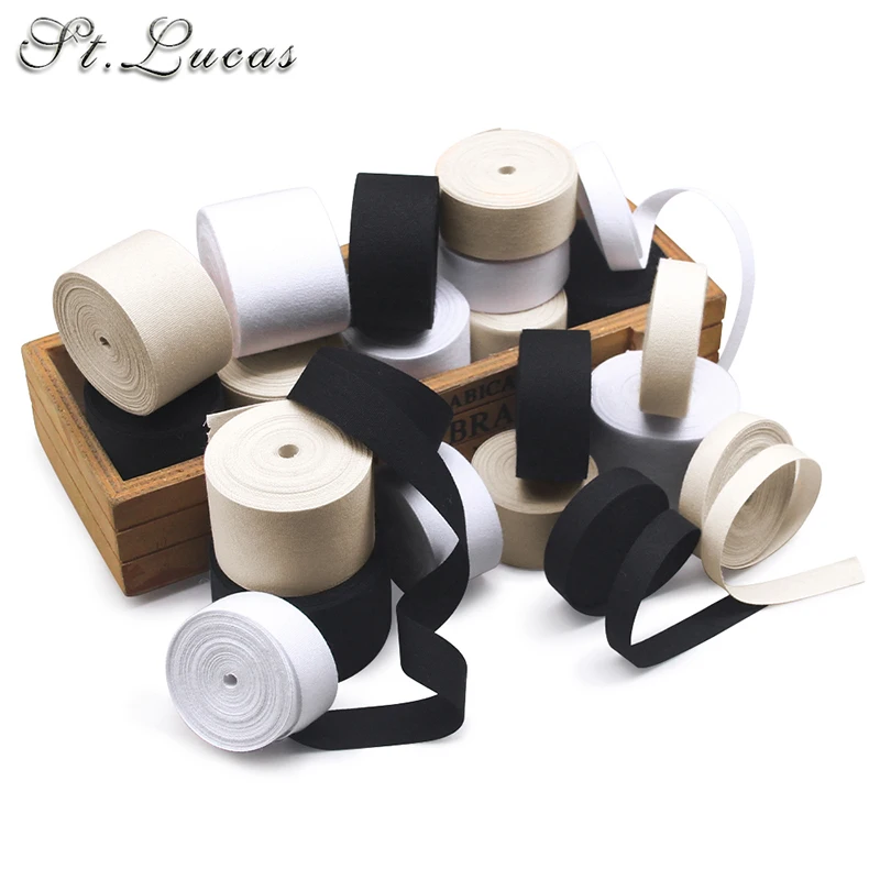 5yd Black White Beige Plain 100% Cotton Binding Ribbon Webbing Tape Trimming For Packing Garment Accessories Handmade DIY