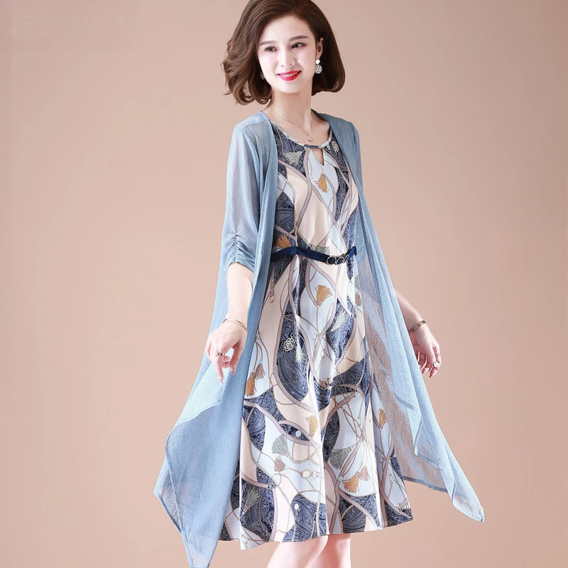 

2Pcs/Set Vintage Flower Women Sleeveless Kaftan Dress with Cardigan Casual Women Long Female Tunic elegant Vintage Dress New