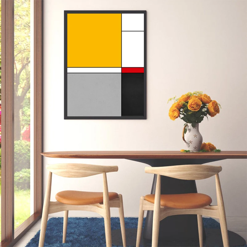 Piet Mondrian Art Prints Canvas Poster Yellow Black Abstract Geometric Painting Gallery Wall Art Picture Living Room Home Decor