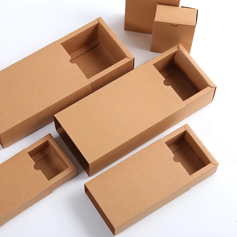 10pcs Gold/Silver Drawer Paper Box Blank Cardboard Gift Packaging Box White Brown Black Paper Carton Box