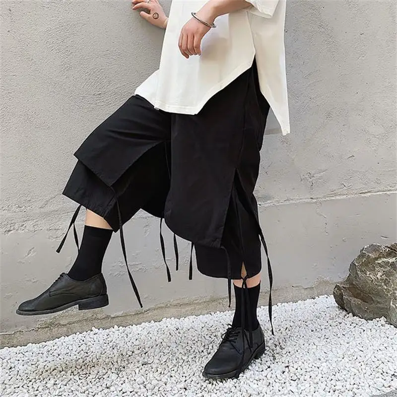 Men's pants summer casual pants wide leg pants men's shorts fake two pieces seven minutes pants Yamamoto fashion