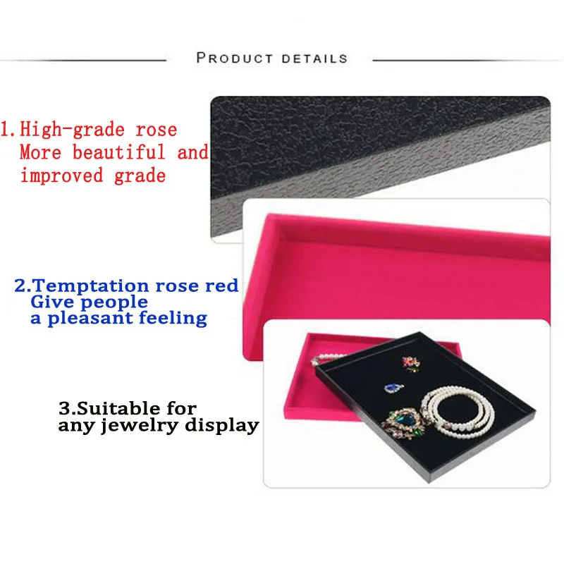 Black/Rose red Small Jewellery Necklace tray Jewelry Organizer Earrings Rings BraceletS Flat Empty Plate Jewelry Display Stand
