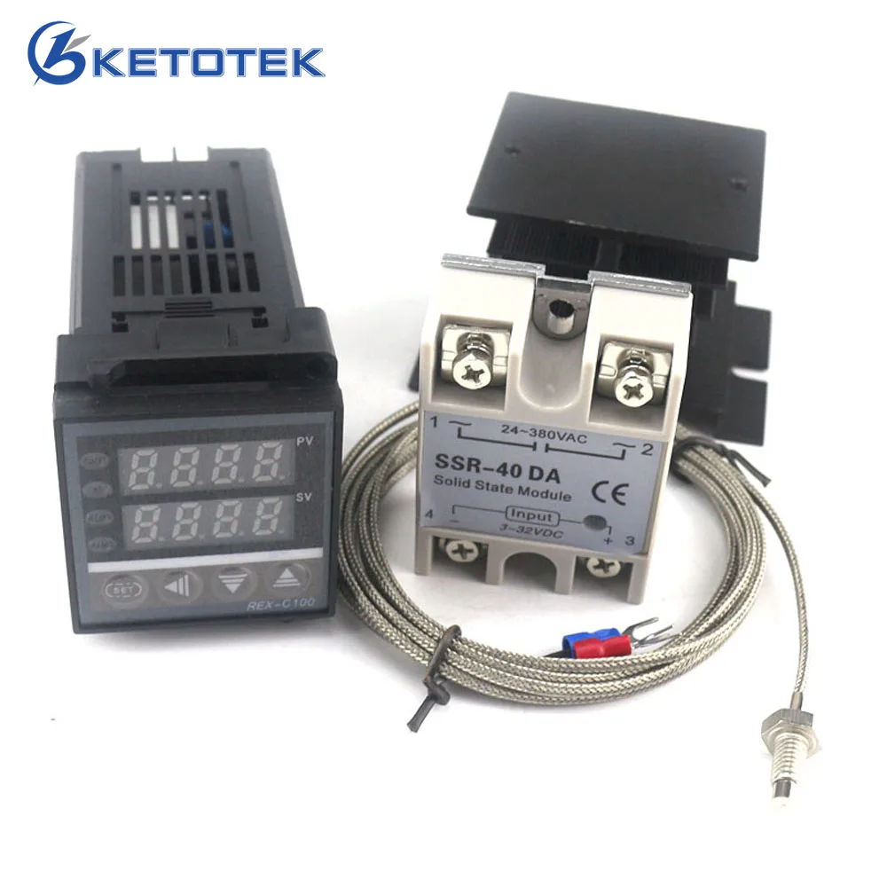 Dual Digital PID Temperature Controller Thermostat Kit REX-C100 with SSR-40DA heat sink quality K probe Thermocouple