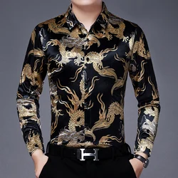 Creative Golden Yellow Dragon Shirts For Men Long Sleeved Casual Autumn High Quality Smooth Comfortable Velour Camisas De Hombre