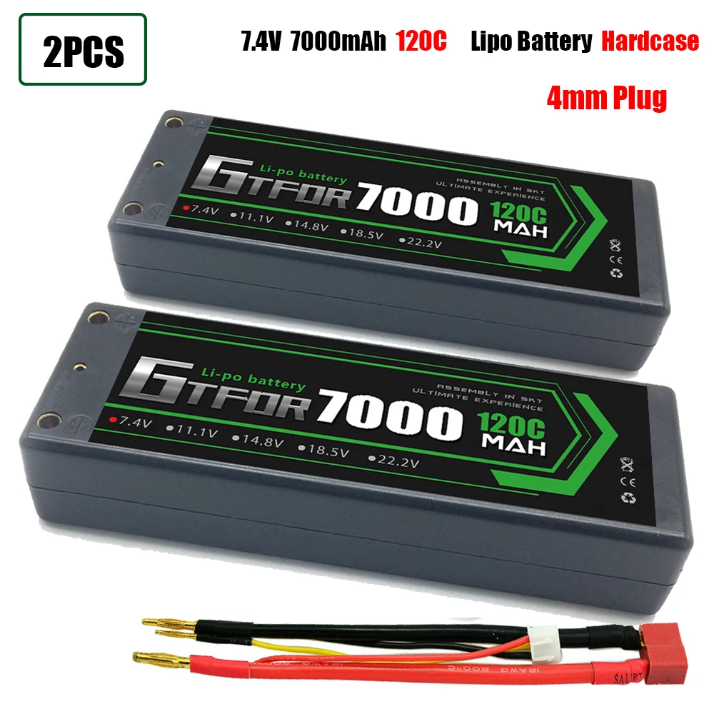 GTFDR 2PCS 2S Lipo Battery 7.4V 7.6V HV 8400mAh 7000mAh 6200mA 5200mAh 140C/280C 100C/200C 60C/120C 4mm for 1/8 1/10 Road RC Car