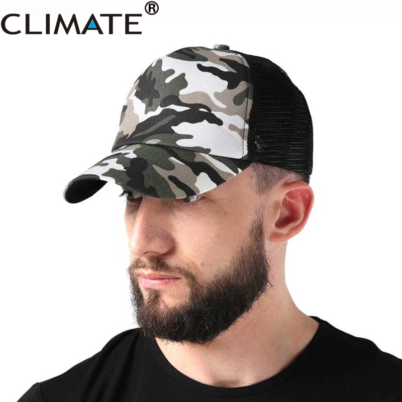 CLIMATE Men Camouflage Trucker Cap Fishing Hunting Summer Mesh Cap Cool Adjustable Cap Hats for Adult Man Trucker Cap