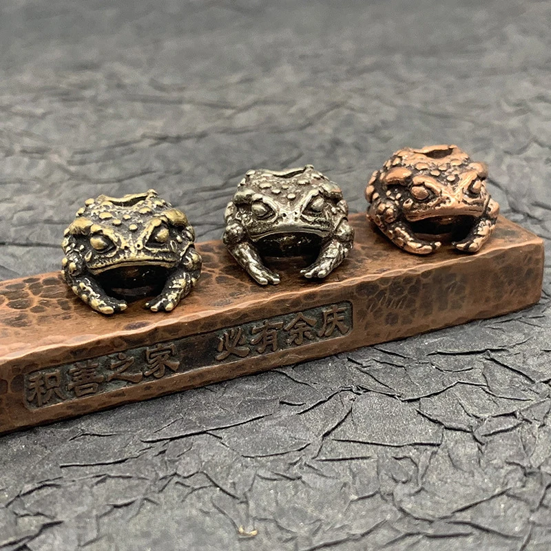 Retro Brass Frog Knife Beads DIY EDC Outdoor Tool Lanyard Hanging Jewelry Accessories Toad Umbrella Rope Keychain Pendants Gifts