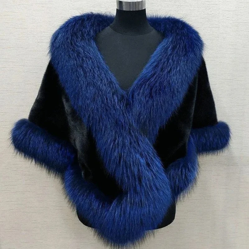 Cappotto invernale da donna 2023 mantello di pelliccia di volpe di visone mantello di pelliccia finta abito da sera per feste nobili scialle