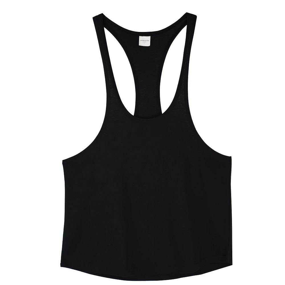 Men's Gyms Basic Cotton Fitness Y-sling Tank Tops Bodybuilding Solid Workout Sleeveless Vest Training Stringer Man