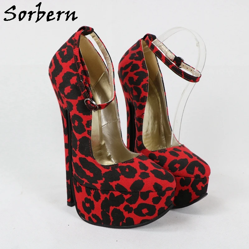 Sorbern Red Leopard Women Pump Shoes Platform High Heel Platform Shoes 20Cm Womens Shoes Size 11 And 12 Party Heels Fabric Shoes