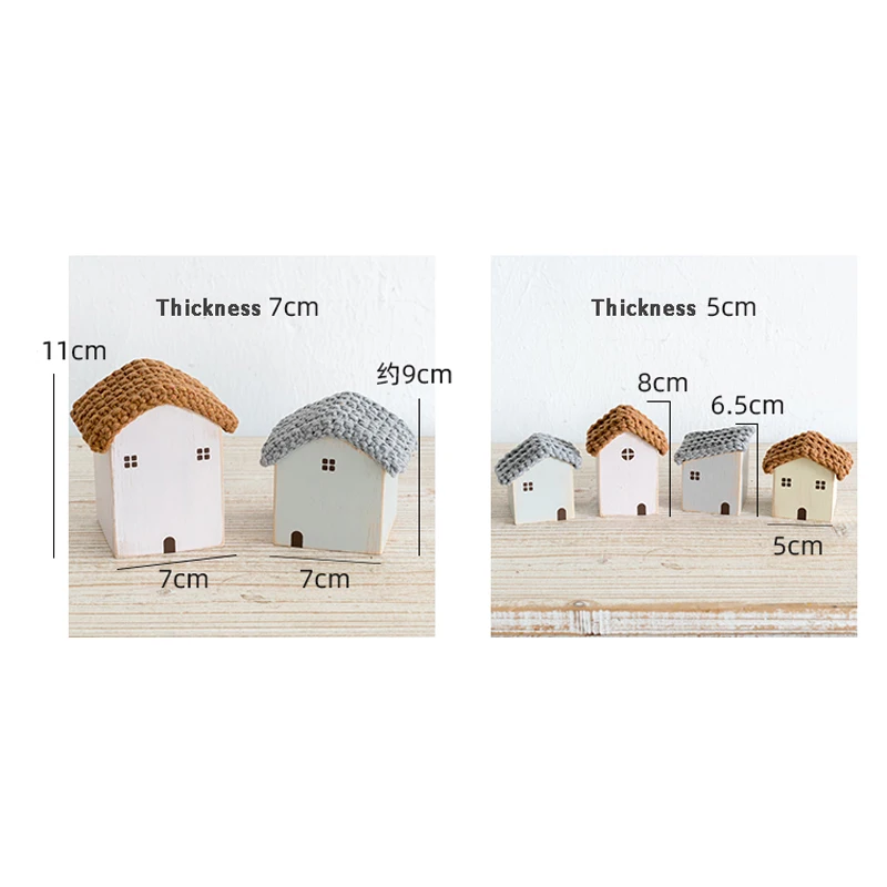 Nordic Wooden House Ornaments Home Decoration Wood Architecture with Woven Proof Cute Desk Miniature Craft Work Nursery Decor