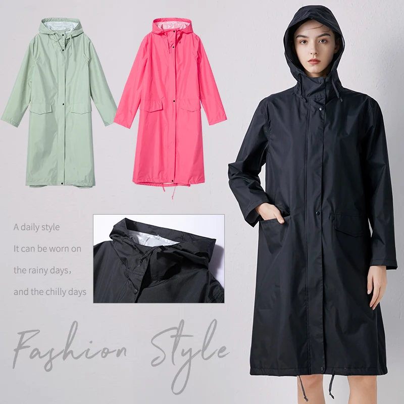 Women New Stylish Long Raincoat Waterproof Rain Jacket with Hood