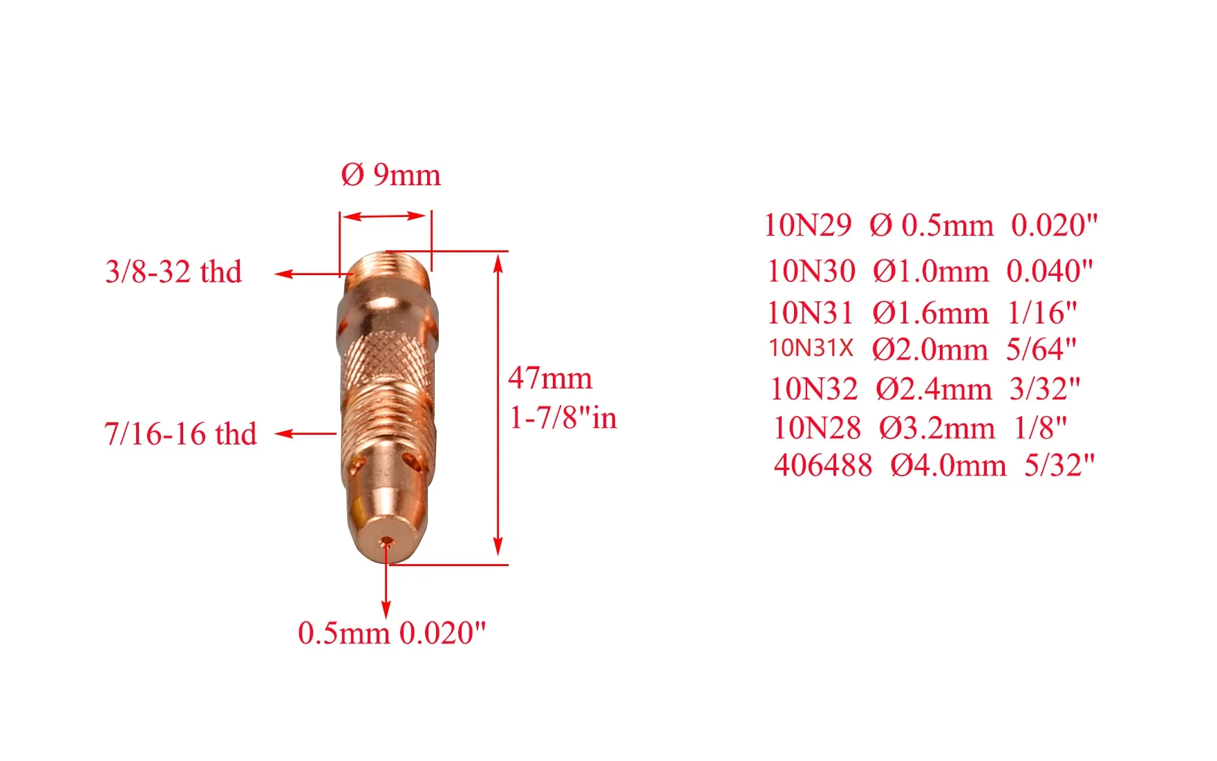 Durable TIG Kit Collet Bodies 10N32 3/32