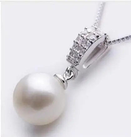 hot sellnoble jewelry NATURAL AAA 10-11MM Freshwater  WHITE PERFECT ROUND PEARL PENDANT NECKLACE 18''