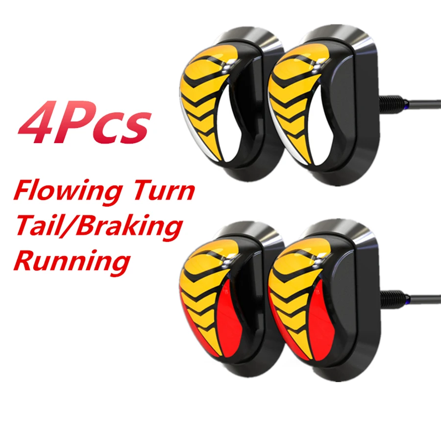 4Pcs Motorcycle DRL Flowing LED Turn Signal Indicator Stop Braking Taillight Light Yellow Red White