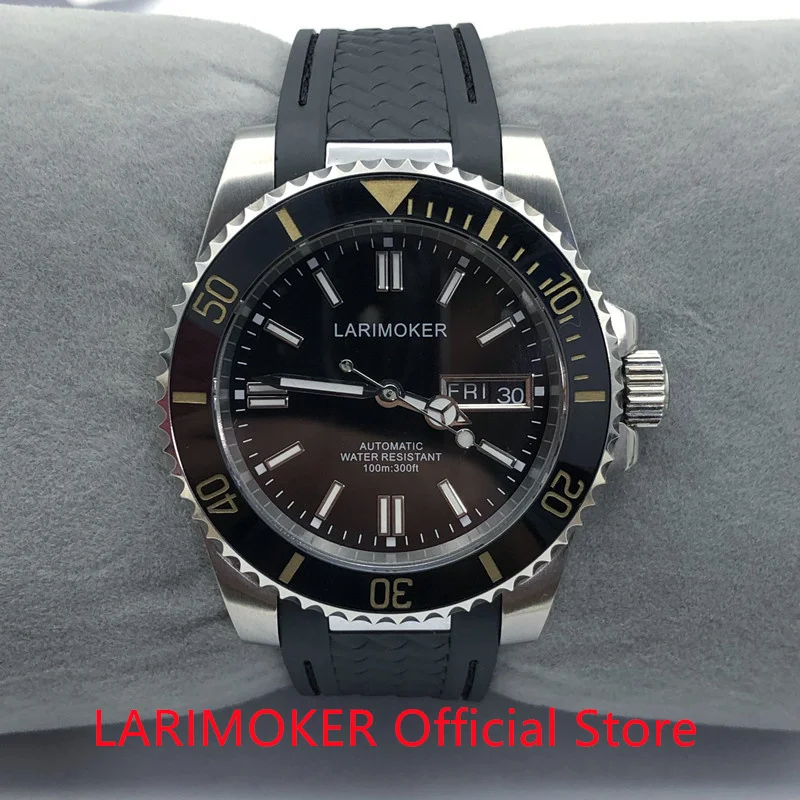 LARIMOKER 40mm Polished Automatic Man Jewel Watch Stainless  Steel Bracelet NH36 Movement Sapphire Green Luminous Dial